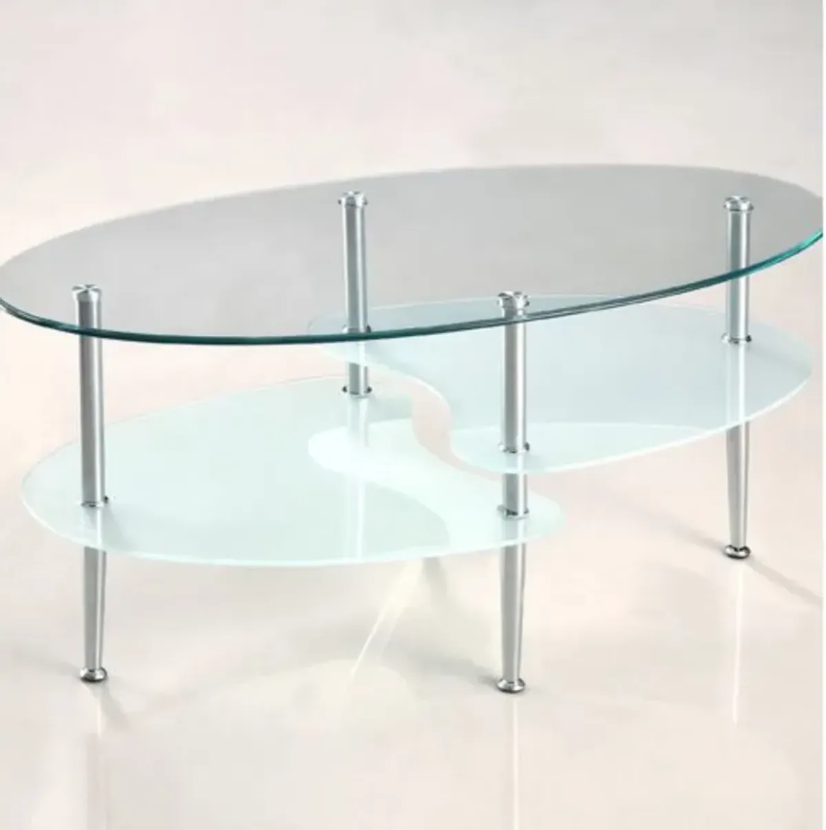 Hivvago Modern Oval Glass Coffee Table with Chrome Metal Legs