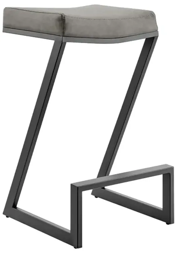 Alta Backless Counter Stool, Z Black Iron Footrest, Gray Faux Leather