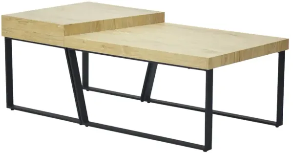 Rectangular Wooden Coffee Table With Metal Frame, Oak Brown And Black