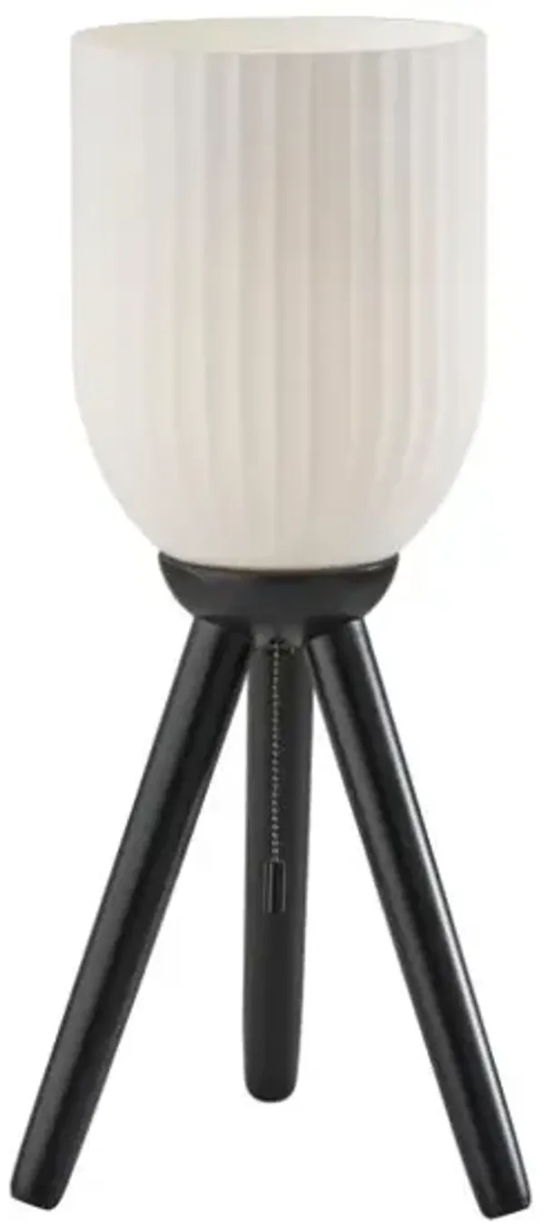 Hivvago 23" Black Solid Wood Tripod Table Lamp With White Ribbed Glass Shade