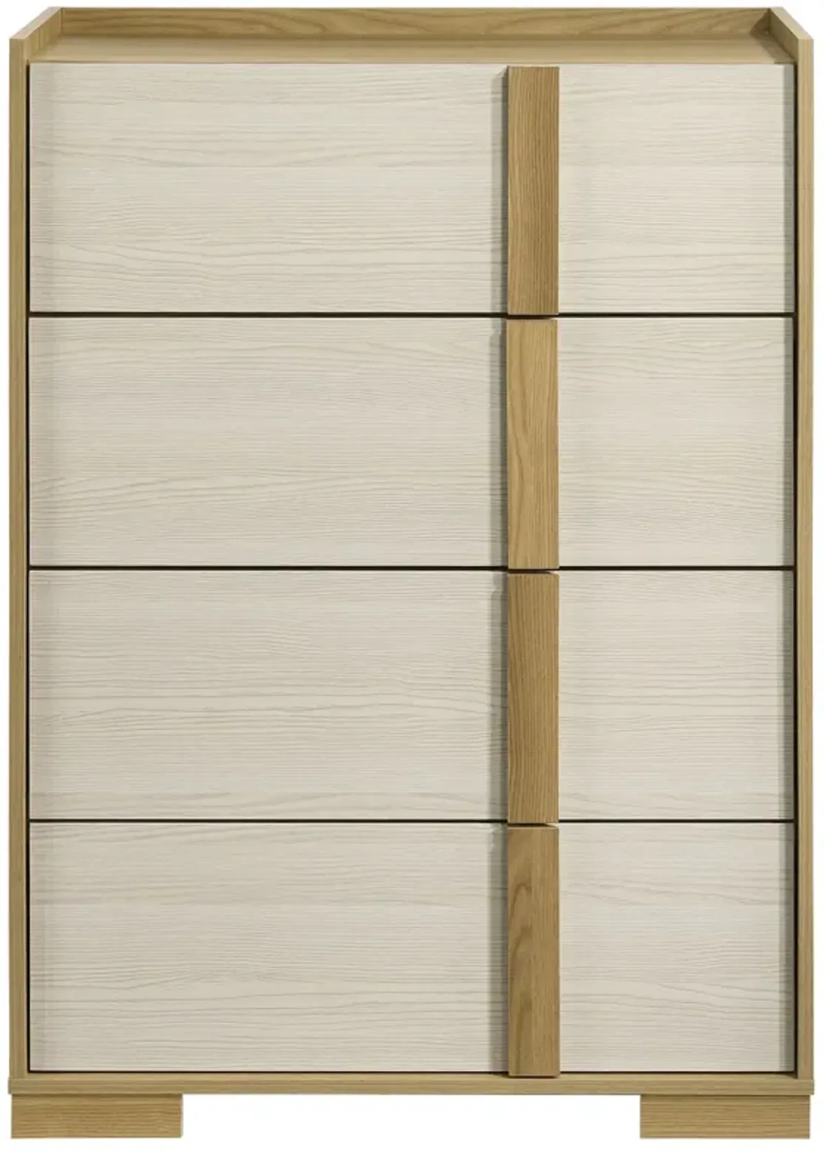 Hyle Tall Dresser Chest, 4 Drawers, Modern Natural Brown and White - Benzara