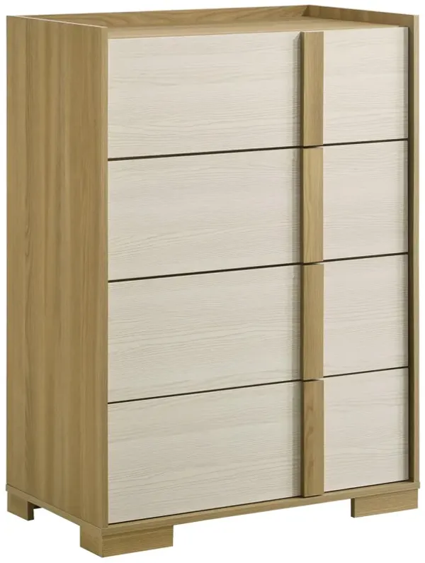 Hyle Tall Dresser Chest, 4 Drawers, Modern Natural Brown and White - Benzara