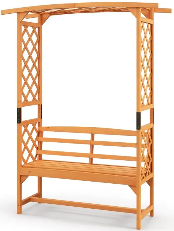 6.5 FT Tall Patio Garden Arbor with Pergola and 2-Seat Bench for Garden Backyard Decoration-Yellow