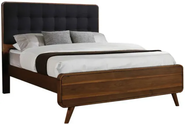 Platform Style Square Tufting Queen Bed with Rounded Corners,Brown and Gray-Benzara