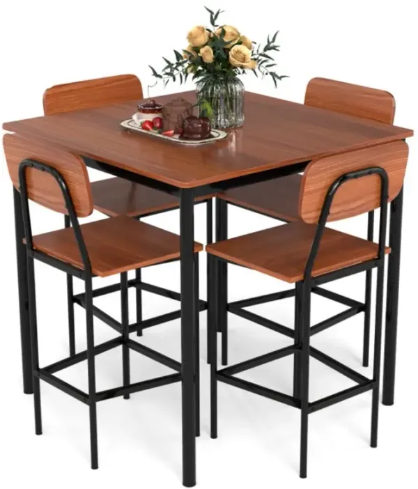 Hivvago 5 Pieces Industrial Dining Table Set with Counter Height Table and 4 Bar Stools