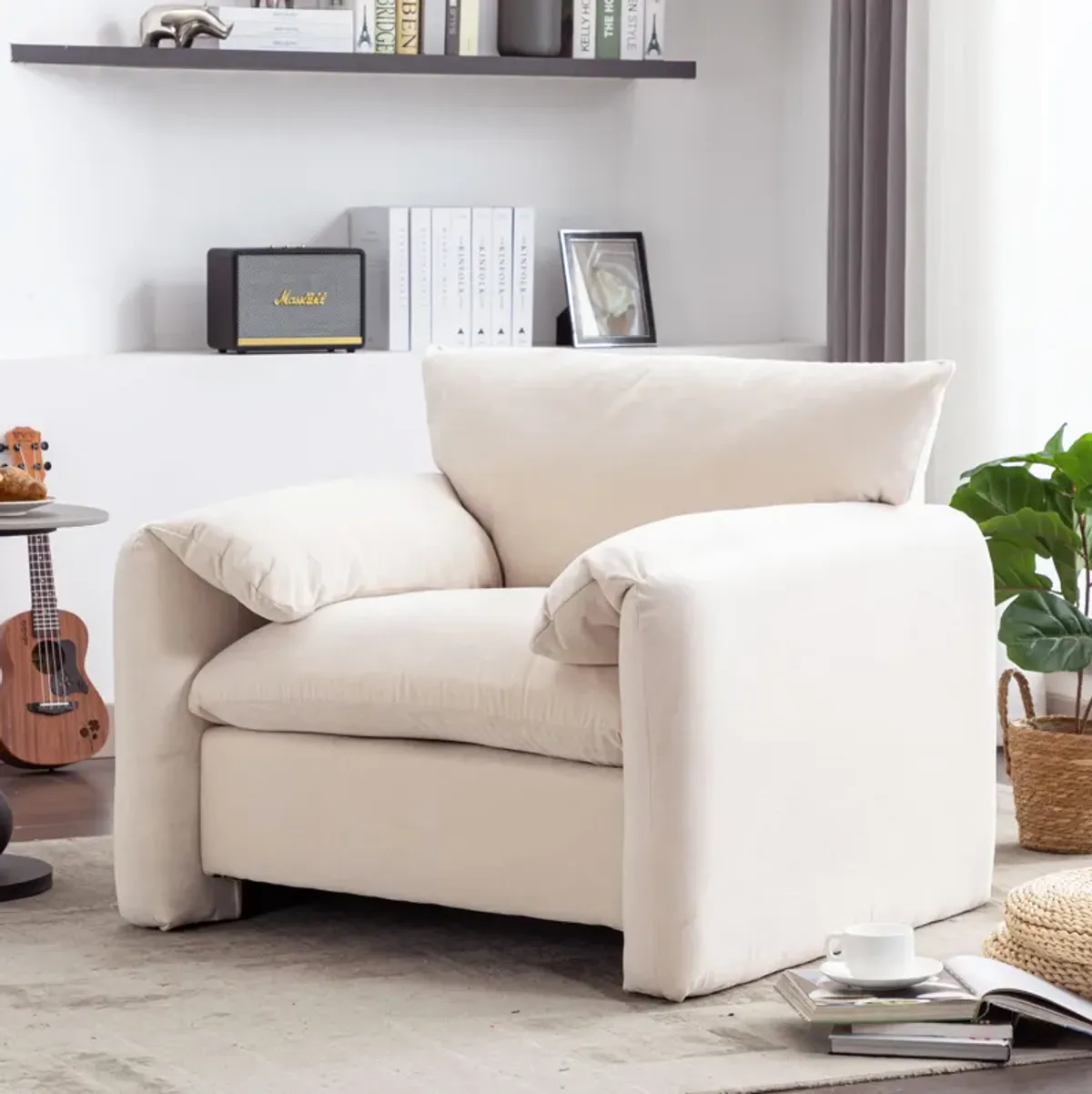 Gewnee Modern Chenille Oversized Armchair Accent Chair Single Sofa, Cream