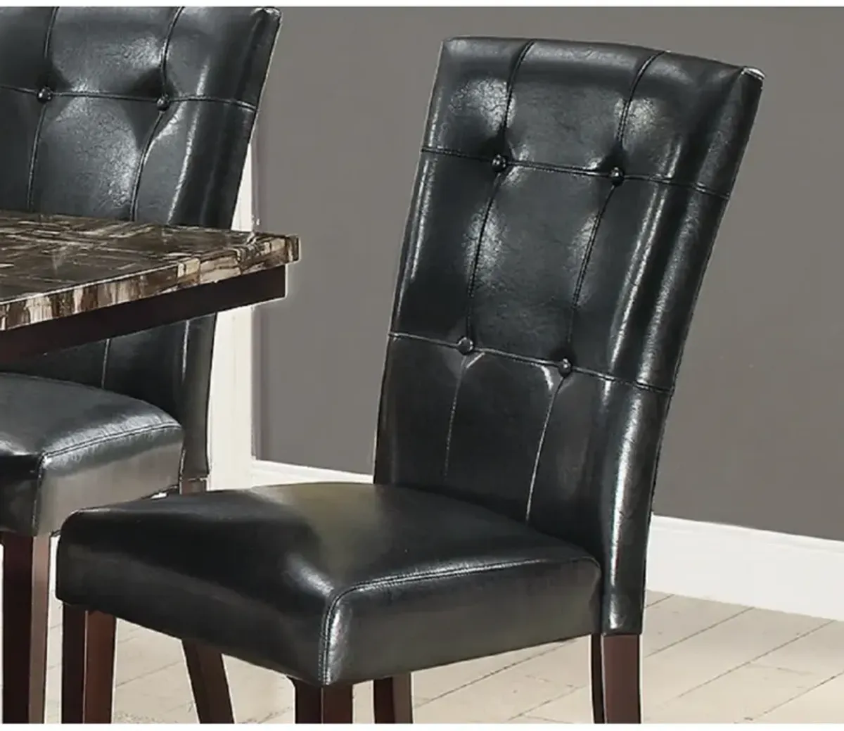 Modern Parson Chairs Black Faux Leather Tufted Set Of 2 Side Chairs Dining Seatings