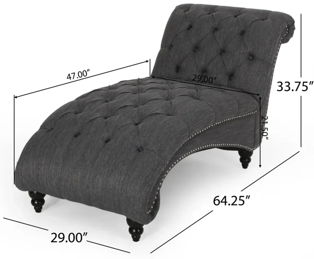 Curb Chaise Lounger, 64 Inch, Button Tufted Diamond Stitch, Charcoal Gray