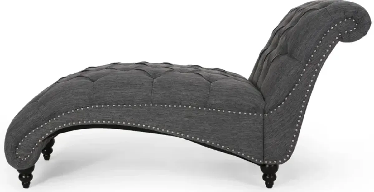 Curb Chaise Lounger, 64 Inch, Button Tufted Diamond Stitch, Charcoal Gray