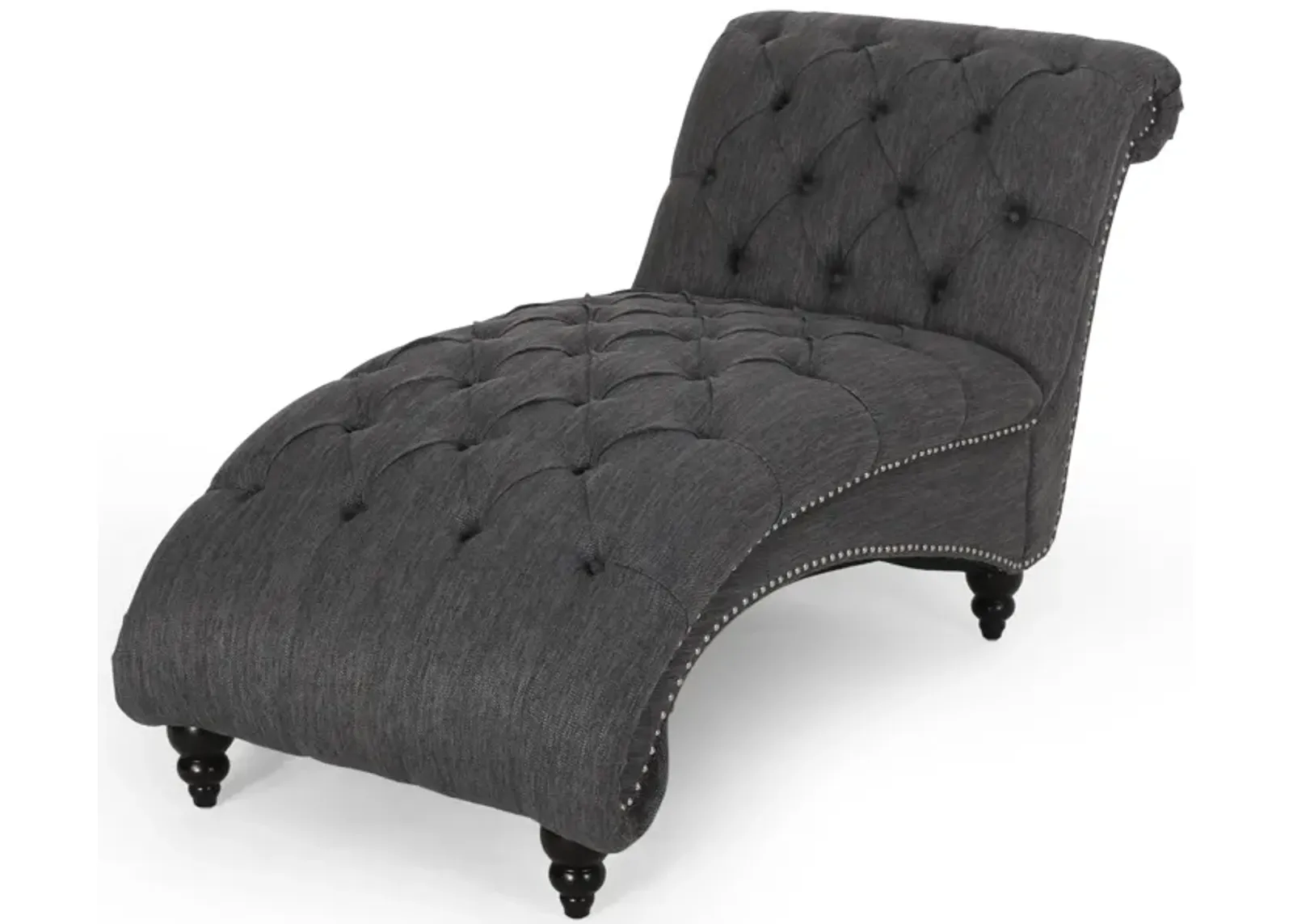 Curb Chaise Lounger, 64 Inch, Button Tufted Diamond Stitch, Charcoal Gray