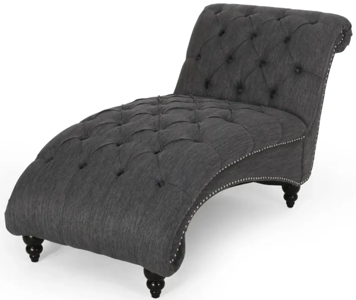 Curb Chaise Lounger, 64 Inch, Button Tufted Diamond Stitch, Charcoal Gray