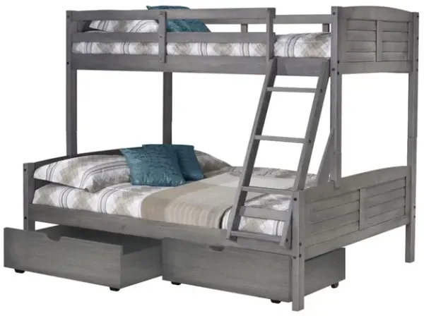 Donco Trading Twin/Full Louver Bunk Bed W/Dual Under Bed Drawers