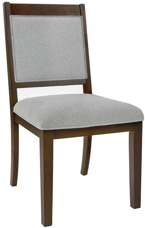 Tom Side Dining Chair Set of 2, Brown Solid Wood, Gray Woven Fabric