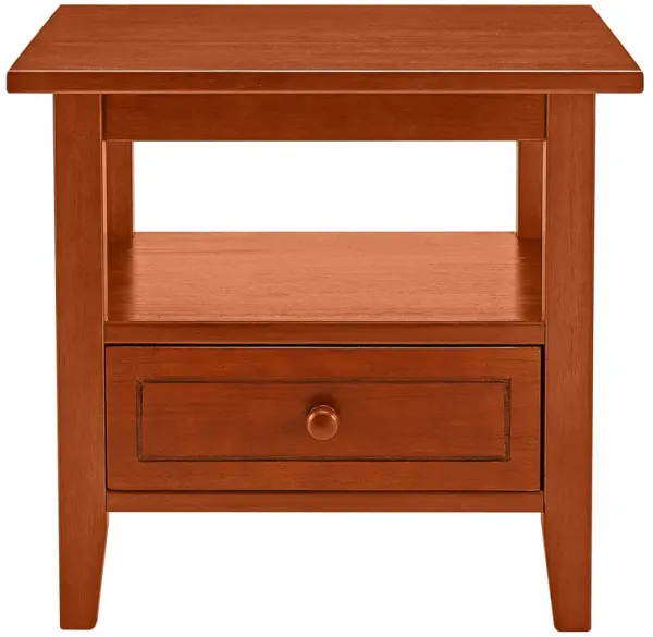 20 Inch Handcrafted Rubberwood Side End Table, 1 Shelf, Rectangular, Honey Brown-Benzara