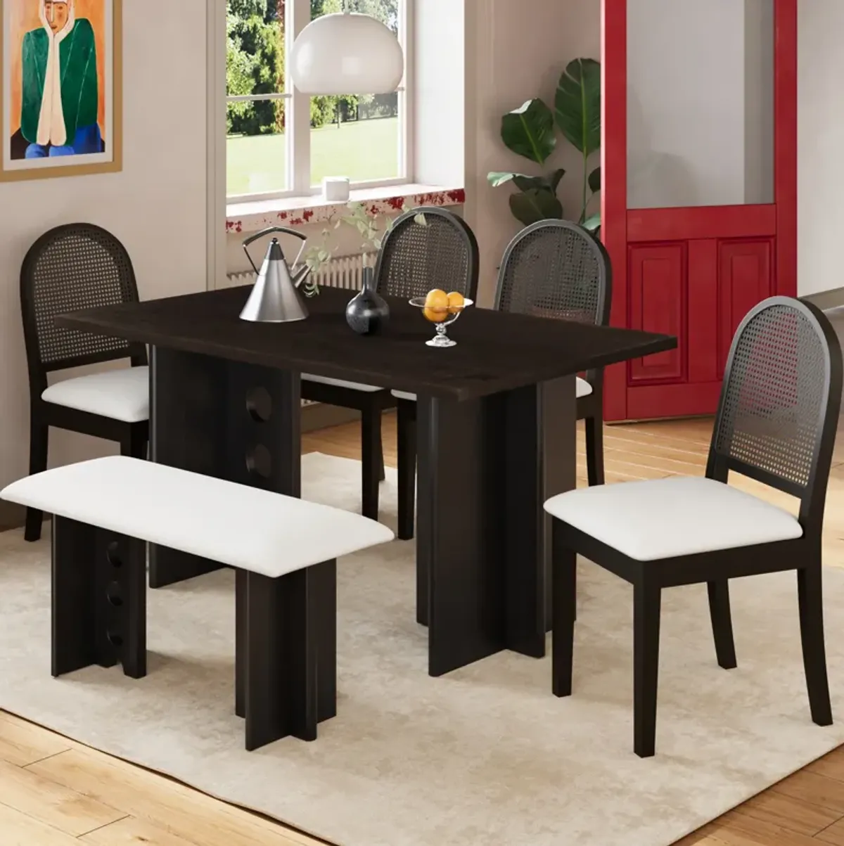 Merax  Modern Double Pedestal 6-Piece Dining Set