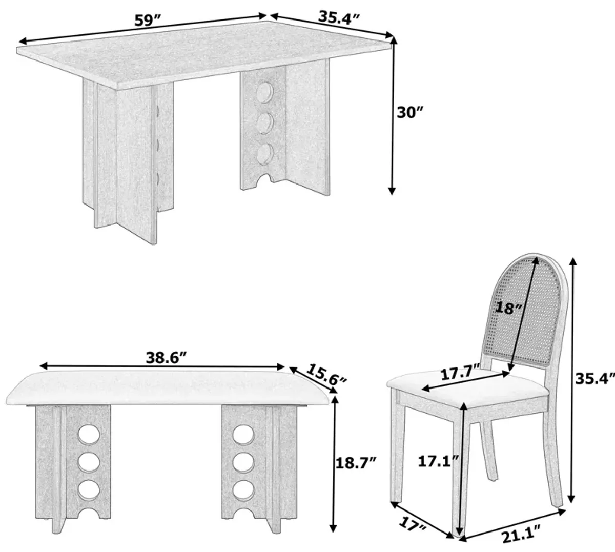 Merax  Modern Double Pedestal 6-Piece Dining Set