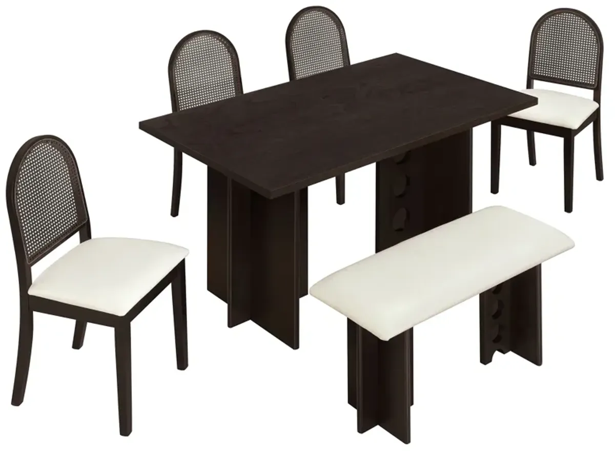 Merax  Modern Double Pedestal 6-Piece Dining Set