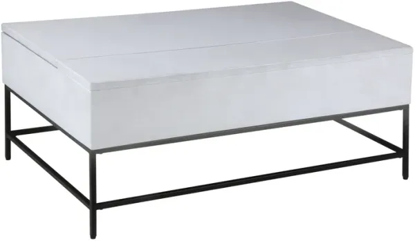 45 Inch Rectangular Mango Wood Coffee Table, Lift Top Storage, Iron Frame, White, Black-Benzara