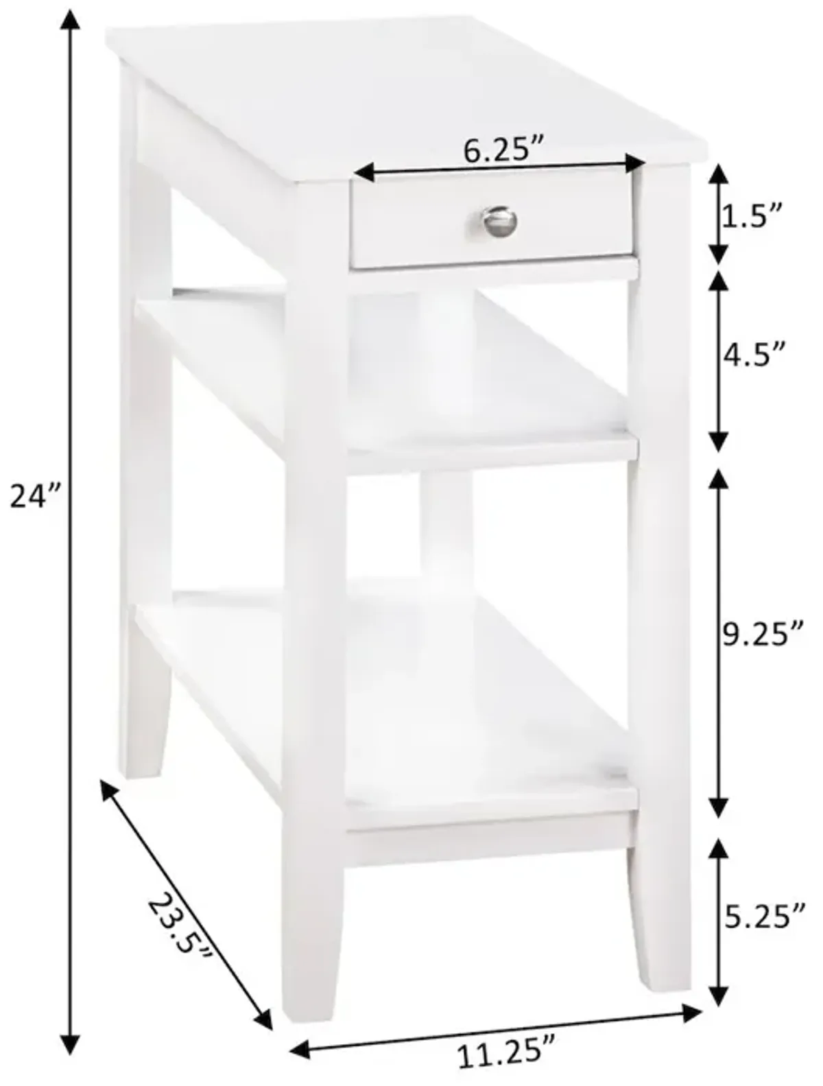 Convenience Concepts American Heritage 1 Drawer Chairside End Table with Charging Station and Shelves