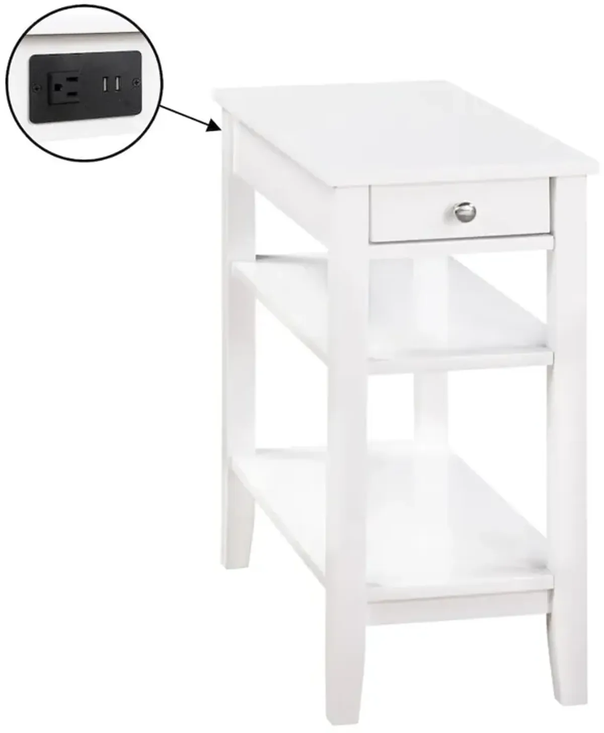 Convenience Concepts American Heritage 1 Drawer Chairside End Table with Charging Station and Shelves