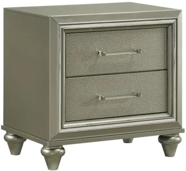 Lumii Nightstand, 2 Drawer Silver Glam Texture Gray Solid Wood 24 Inch - Benzara