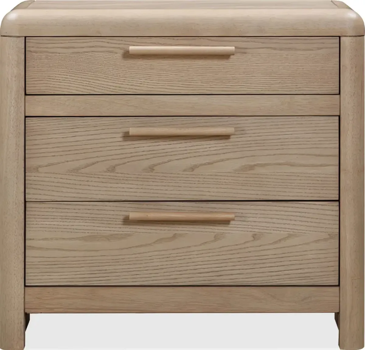 Furano Three Drawer Ash Wood Nightstand in Ginger