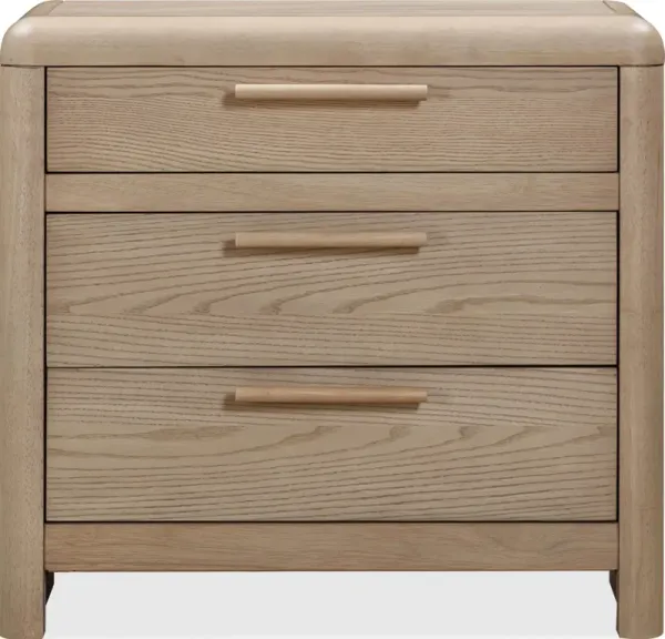 Furano Three Drawer Ash Wood Nightstand in Ginger