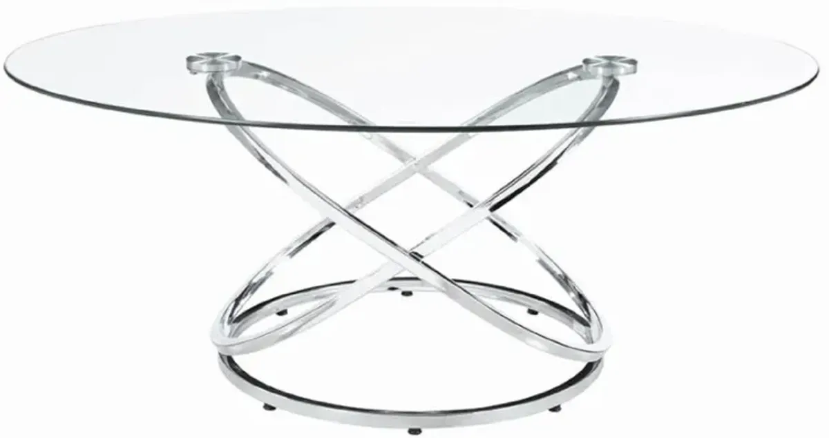 Modern 3 Piece Coffee Table Set with 2 End Tables, Glass Tabletop, Chrome-Benzara