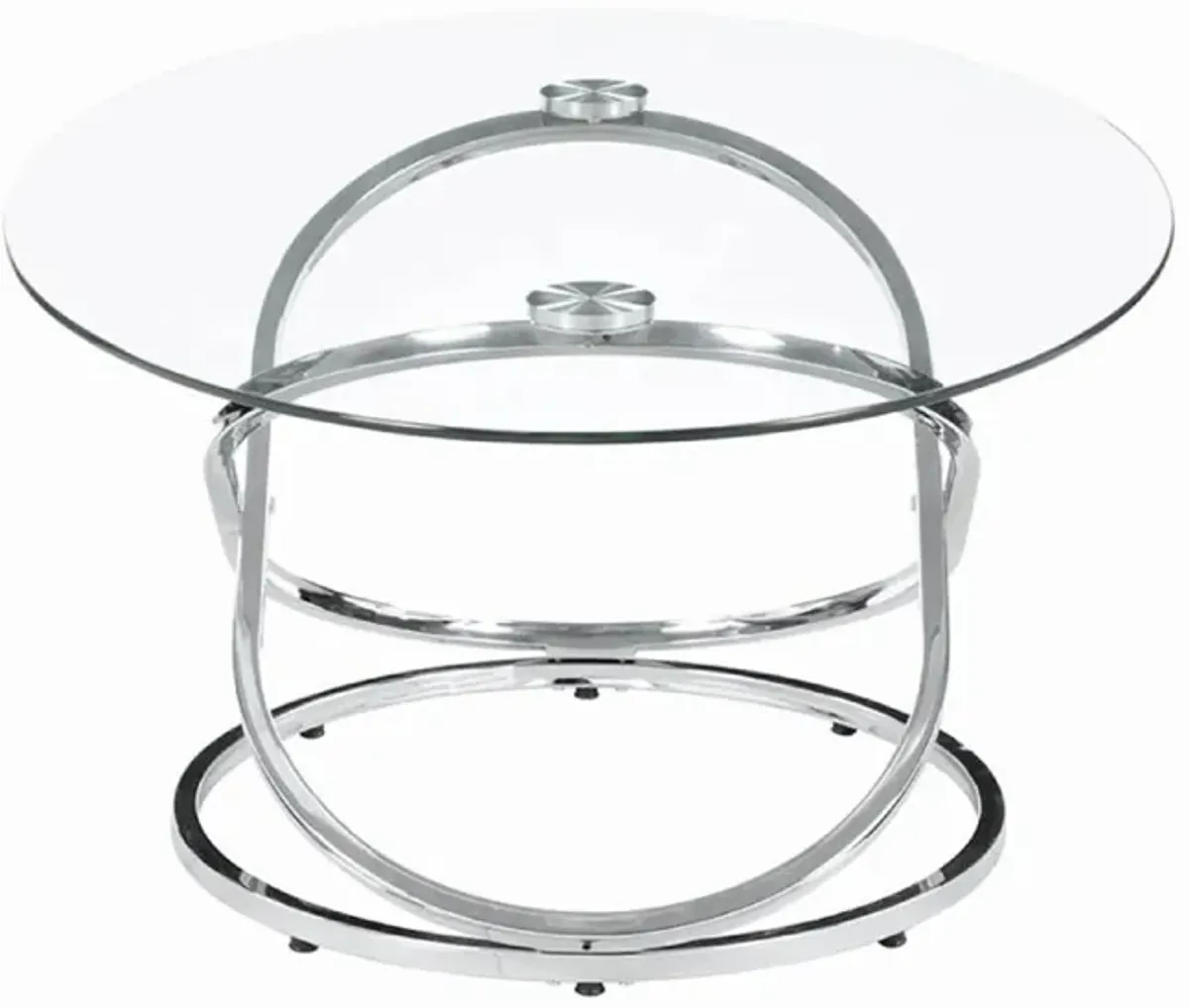 Modern 3 Piece Coffee Table Set with 2 End Tables, Glass Tabletop, Chrome-Benzara