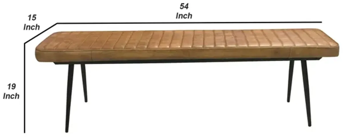 Bench with Tufted Leatherette Seat and Metal Legs, Brown-Benzara