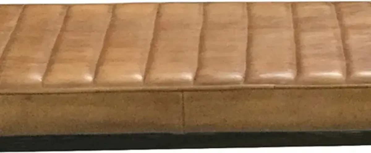 Bench with Tufted Leatherette Seat and Metal Legs, Brown-Benzara