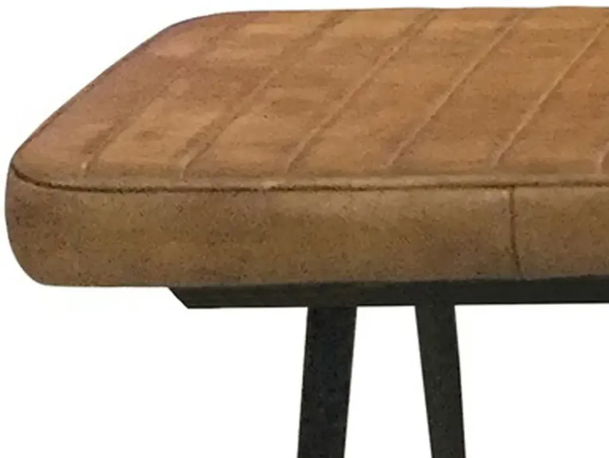 Bench with Tufted Leatherette Seat and Metal Legs, Brown-Benzara