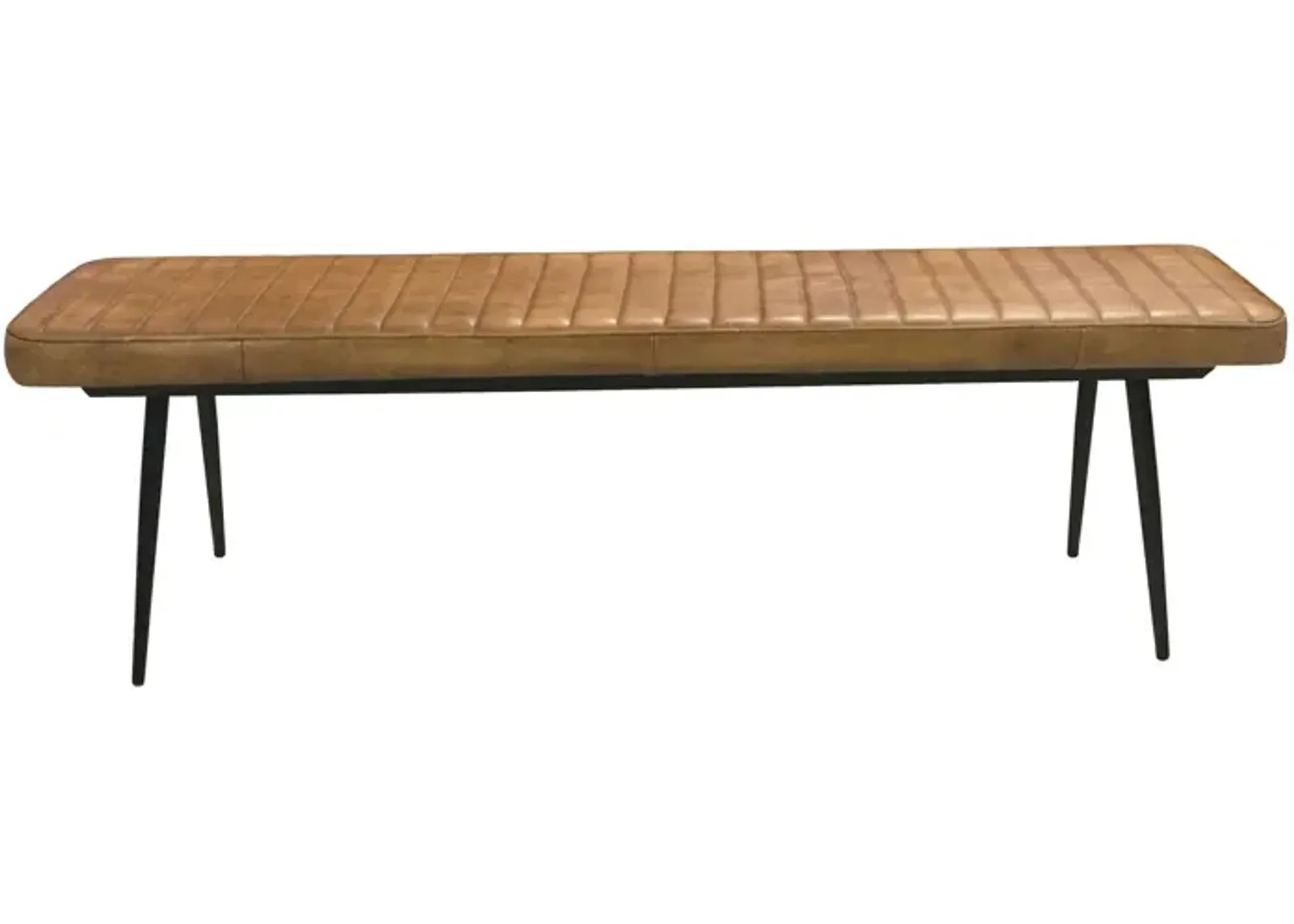 Bench with Tufted Leatherette Seat and Metal Legs, Brown-Benzara