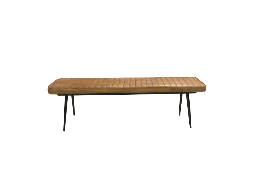 Bench with Tufted Leatherette Seat and Metal Legs, Brown-Benzara