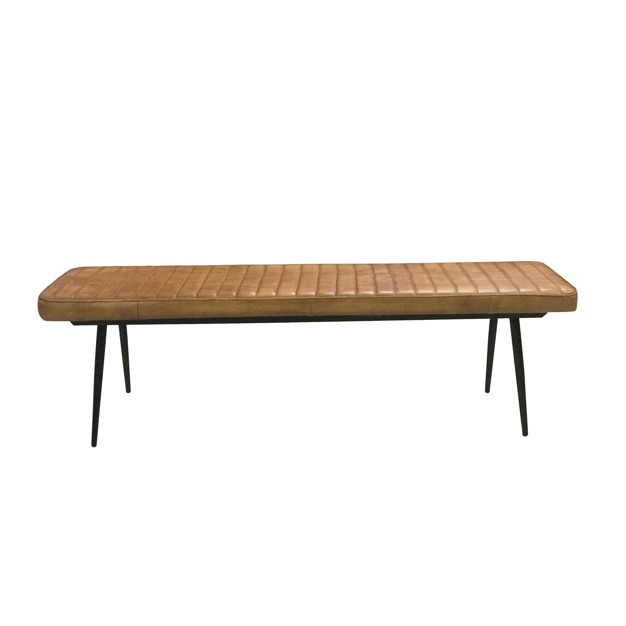 Bench with Tufted Leatherette Seat and Metal Legs, Brown-Benzara