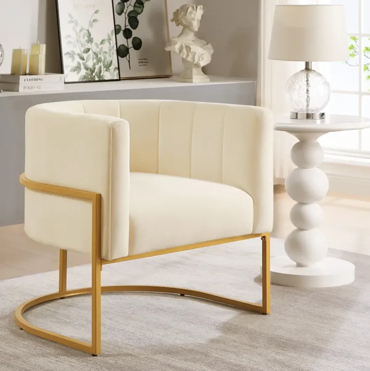 Merax Upholstered Velvet Accent Chair with Golden Metal Stand