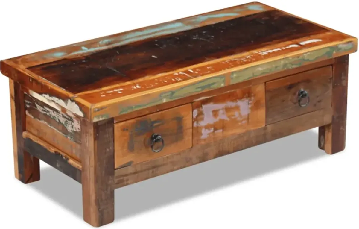 vidaXL Coffee Table Drawers Solid Reclaimed Wood 35.4"x17.7"x13.8"