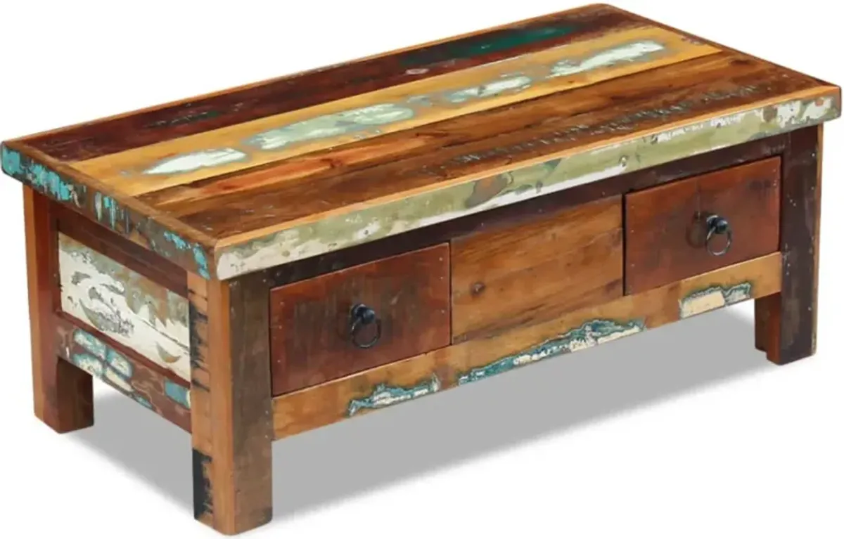 vidaXL Coffee Table Drawers Solid Reclaimed Wood 35.4"x17.7"x13.8"