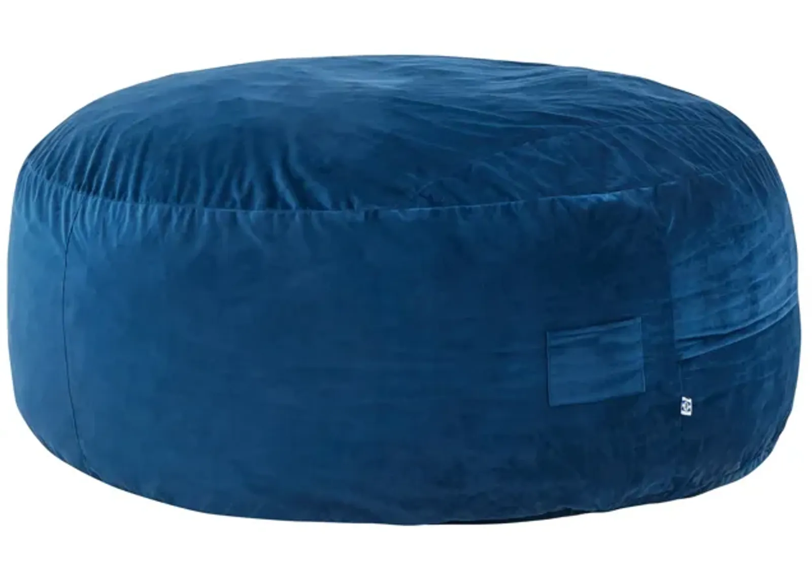 Olio 70 Inch Bean Bag, Round, Foam Filling, Velvet Upholstery, Navy Blue - Benzara