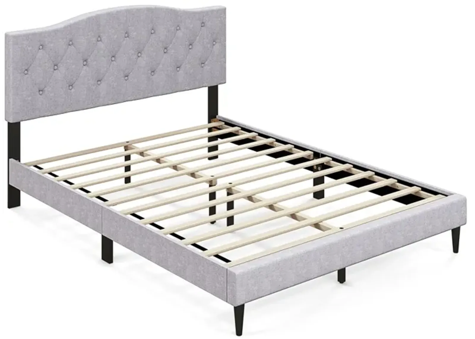 Queen Size Upholstered Platform Bed with Button Tufted Headboard-Queen Size