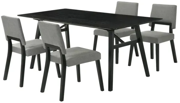 Yumi 5 Piece Dining Table Set, 4 Chairs with Charcoal Gray Fabric, Black - Benzara
