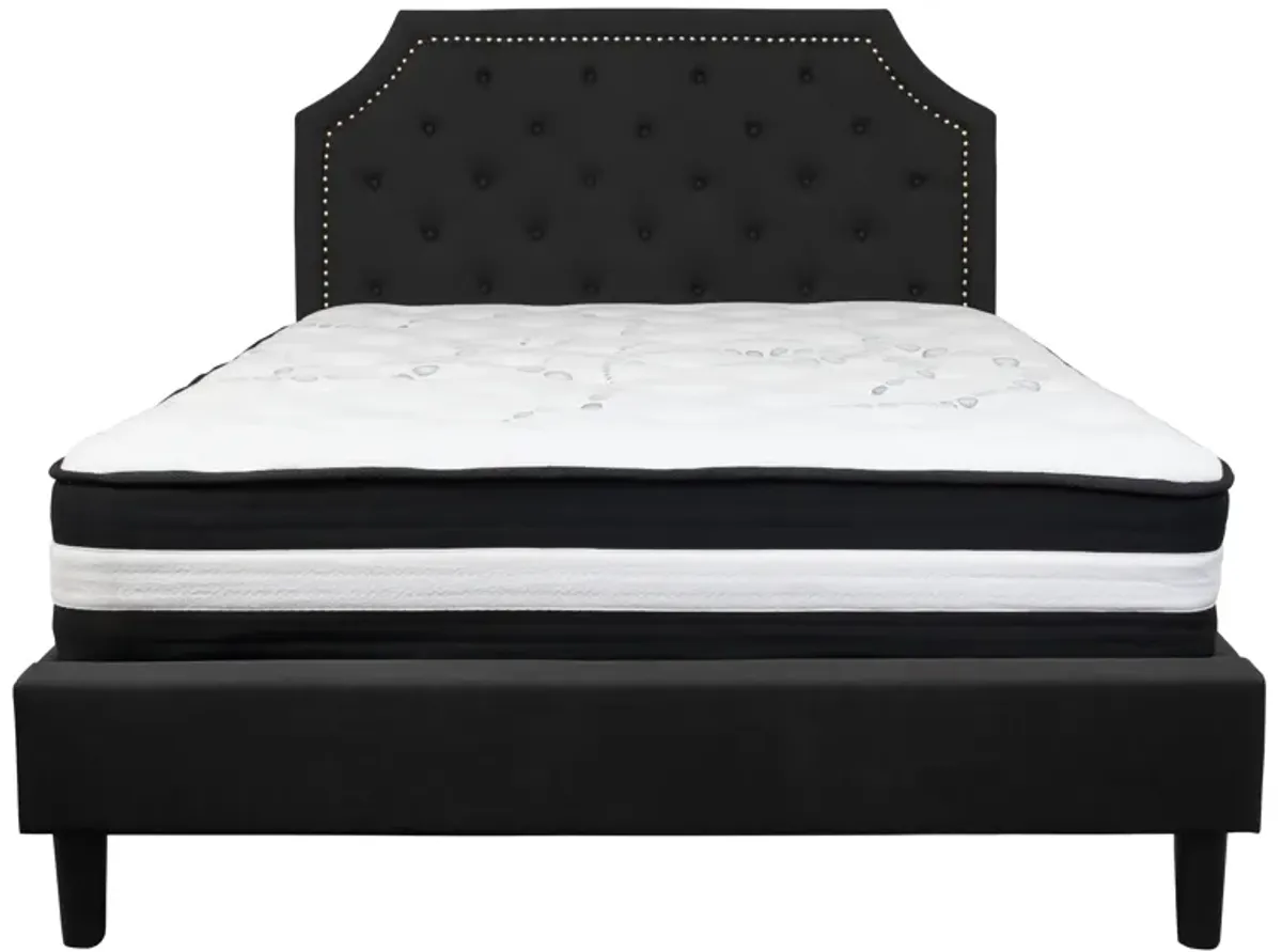 Brighton Queen Size Tufted Upholstered Platform Bed in Black Fabric with Pocket Spring Mattress