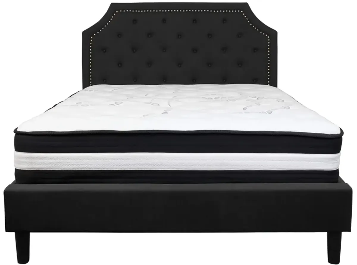 Brighton Queen Size Tufted Upholstered Platform Bed in Black Fabric with Pocket Spring Mattress