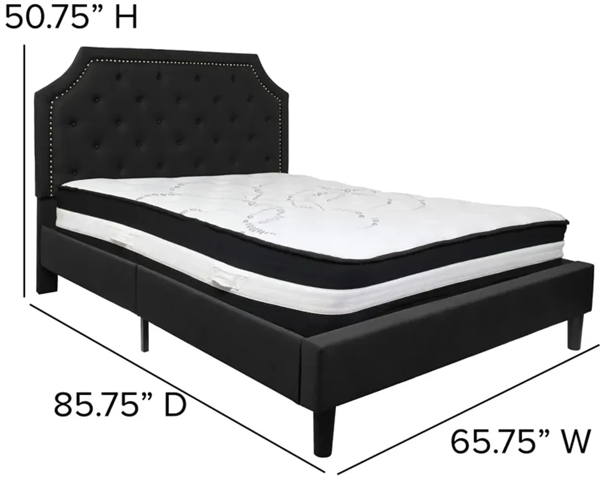 Brighton Queen Size Tufted Upholstered Platform Bed in Black Fabric with Pocket Spring Mattress