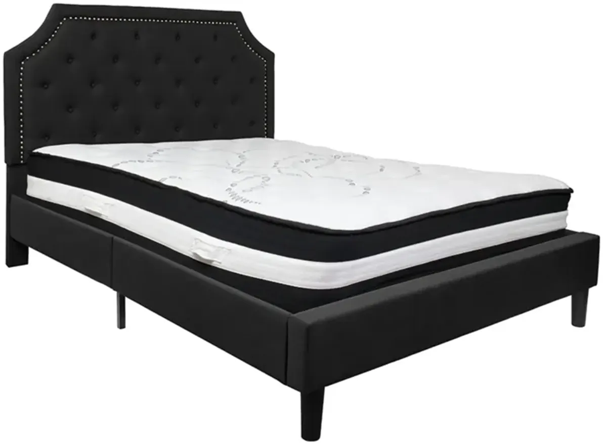 Brighton Queen Size Tufted Upholstered Platform Bed in Black Fabric with Pocket Spring Mattress