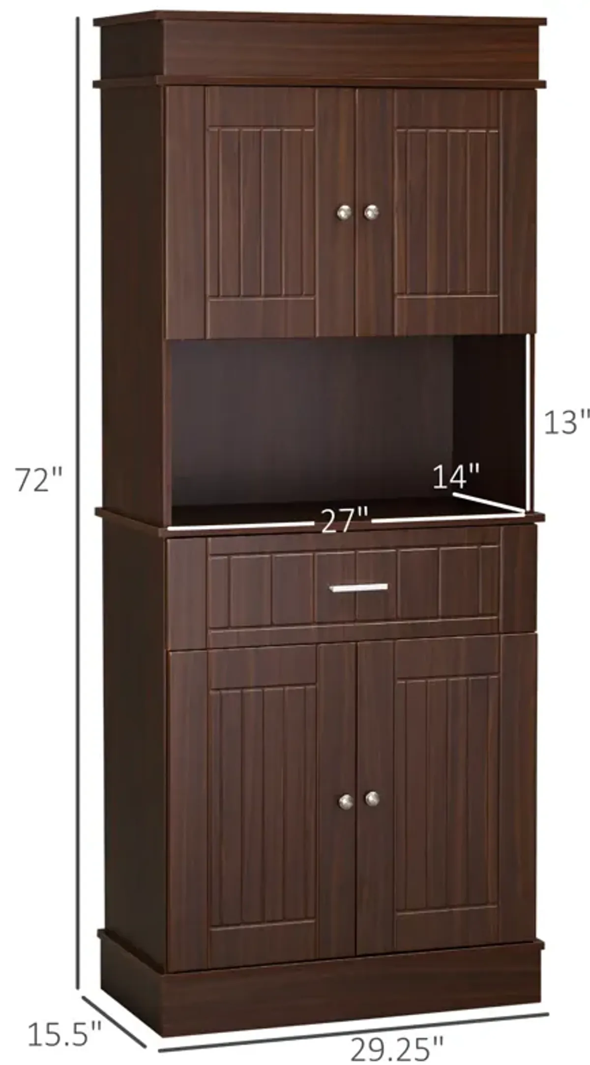 Brown Kitchen Organizer: 72" Buffet Hutch with Drawer and Cabinets