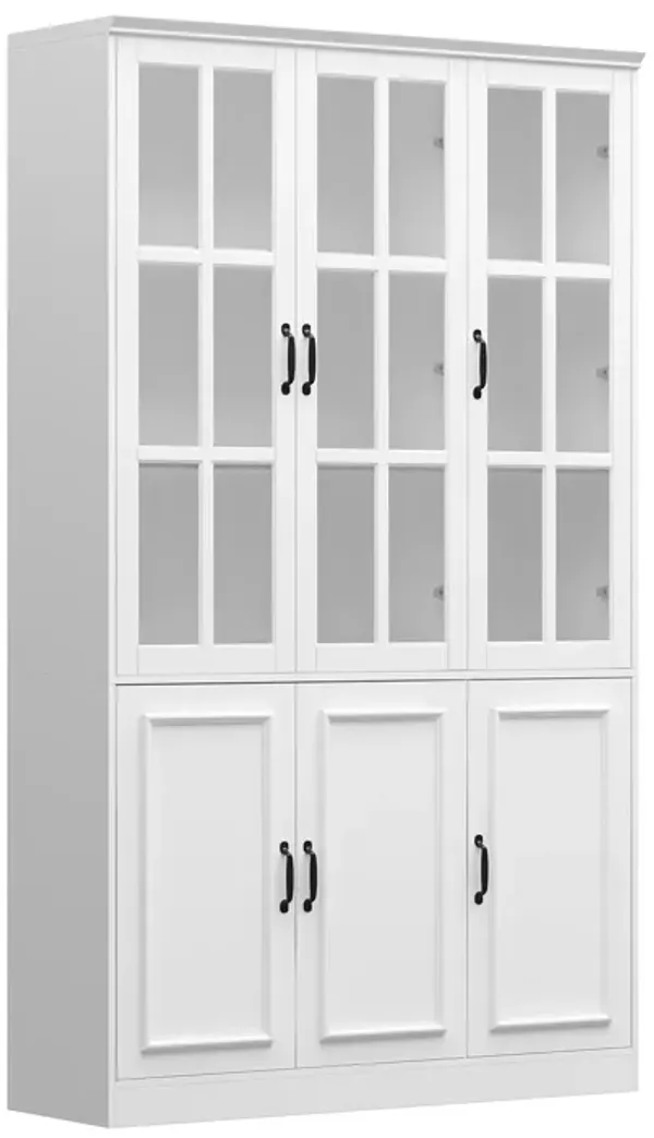 White Wood 47.2 in. W Buffet and Hutch Kitchen Cabinet with Glass Doors ( 47.2 in. W x 15.7 in. D x 78.7 in. H)