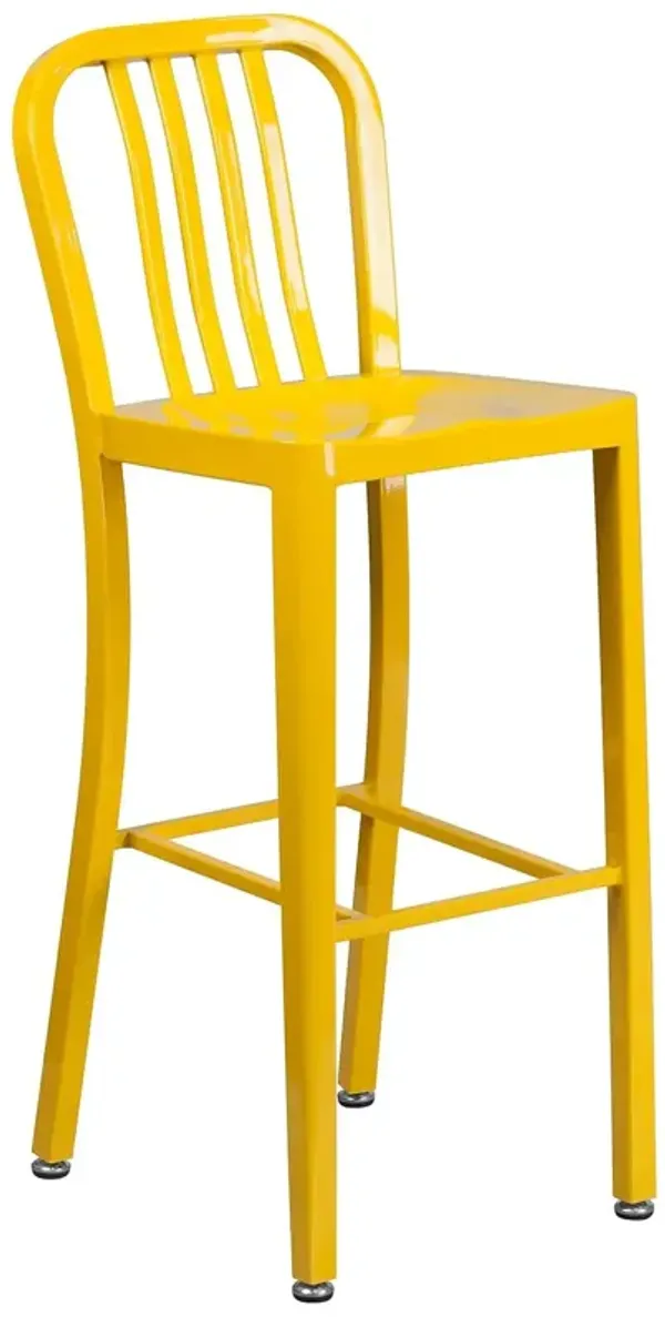 Flash Furniture Commercial Grade 30" High Yellow Metal Indoor-Outdoor Barstool with Vertical Slat Back