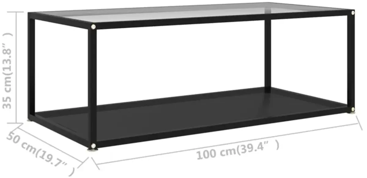 vidaXL Tea Table Transparent and Black 39.4"x19.7"x13.8" Tempered Glass