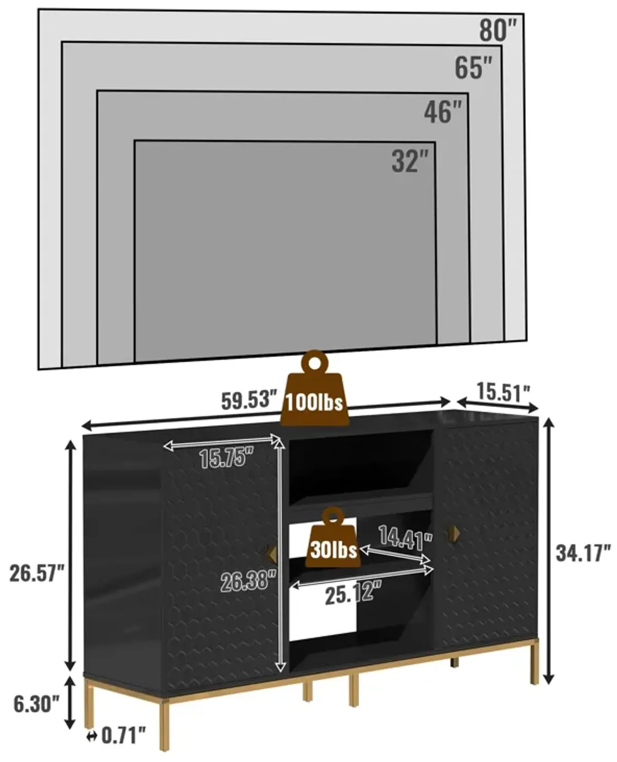 Black TV Stand Fits TVs up to 60 to 80 in.